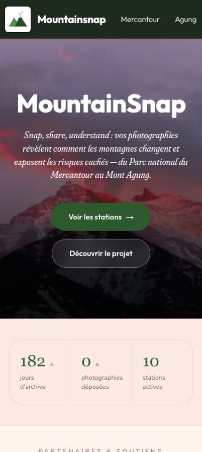 The MountainSnap website on a phone