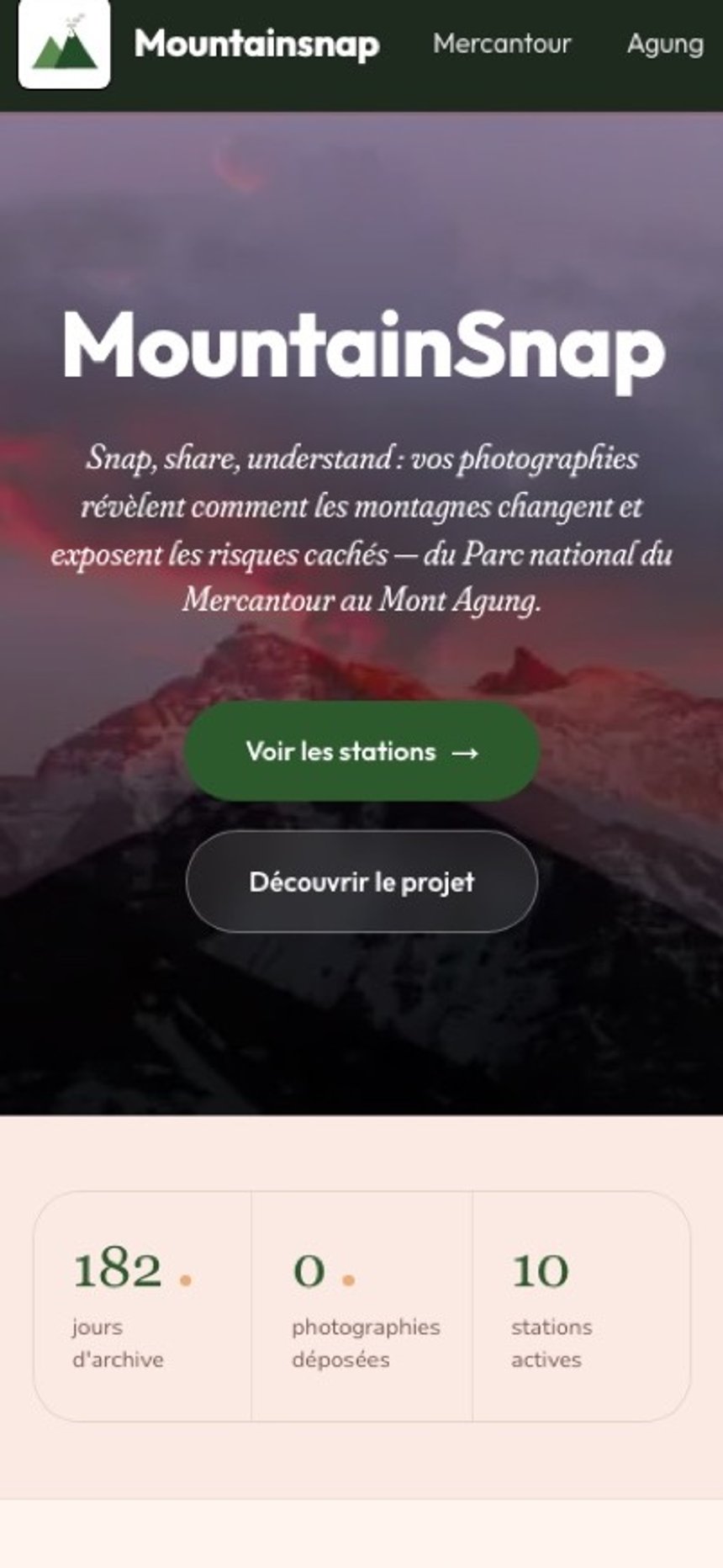 The MountainSnap website on a phone