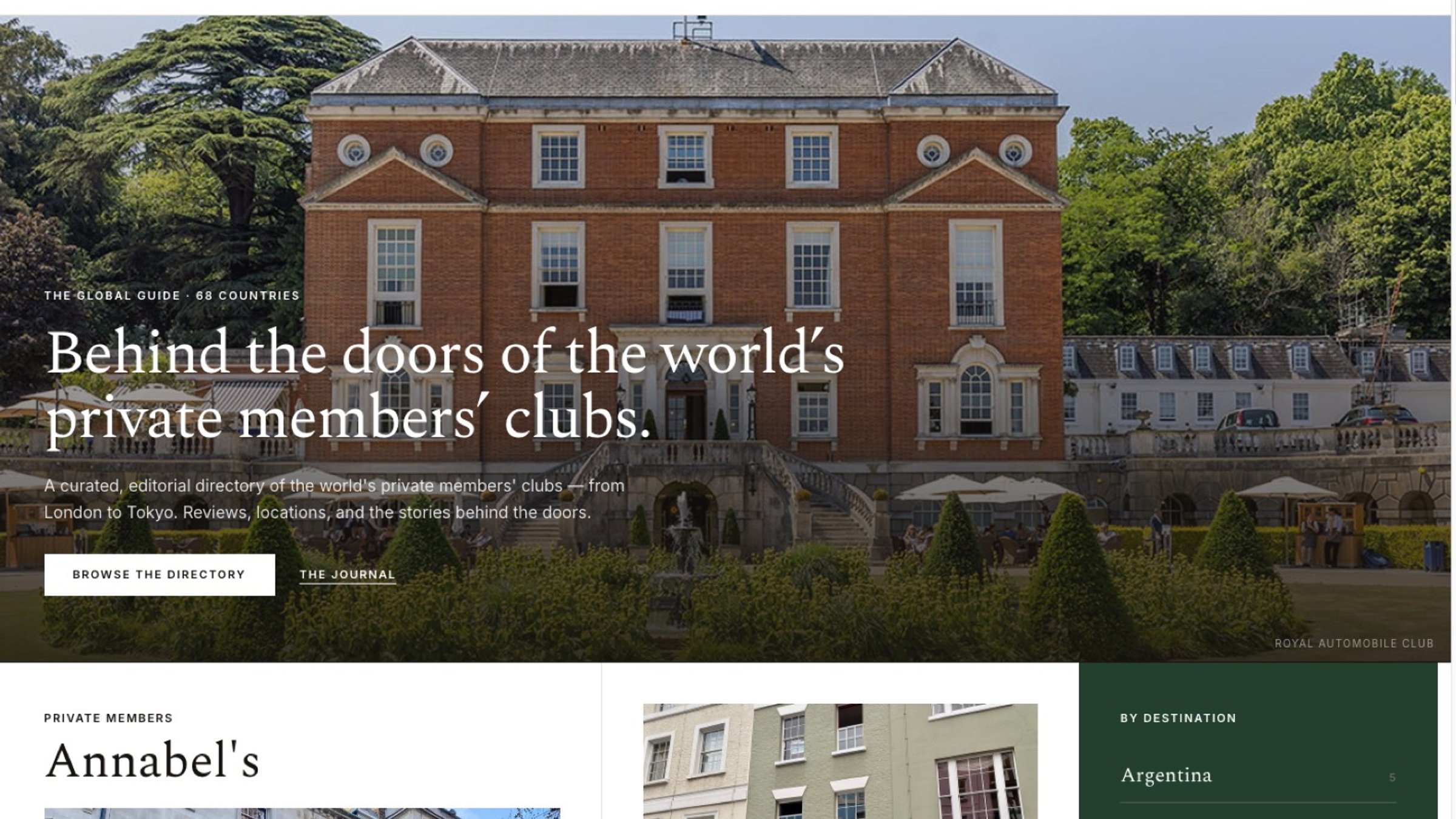 The The One Club website, home page
