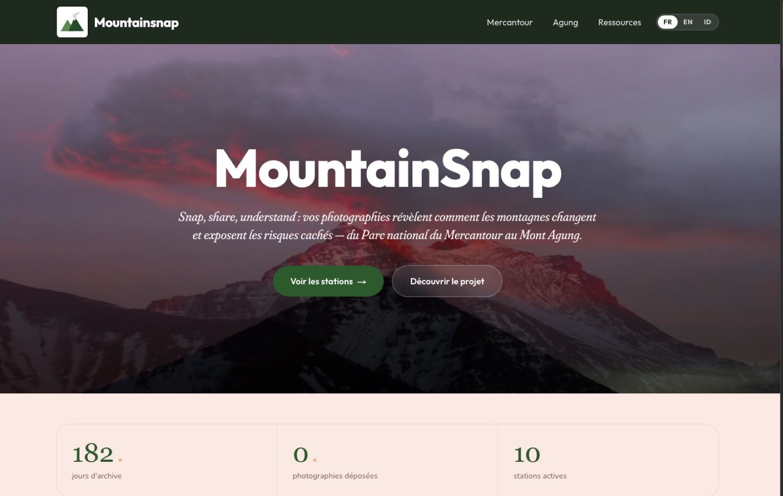 The MountainSnap website, home page