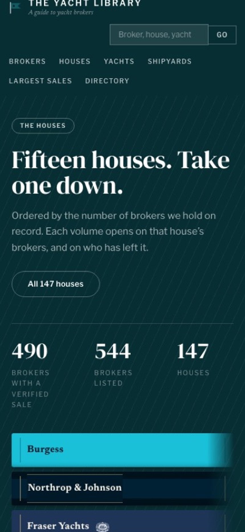 The The Yacht Library website on a phone