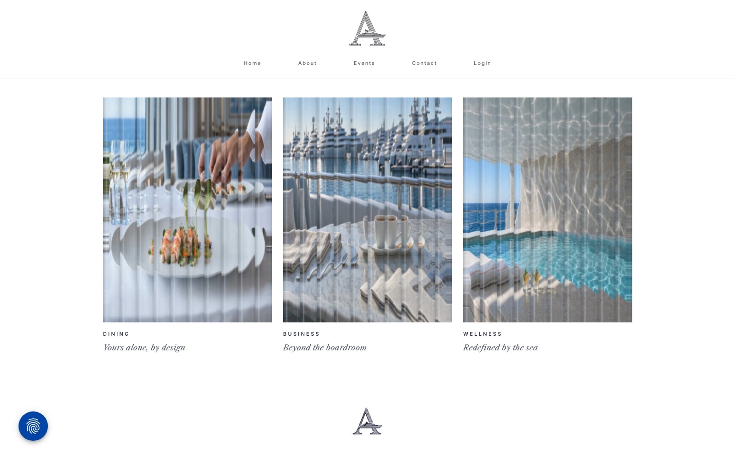 The Armada Club About page: dining, business and wellness behind fluted glass