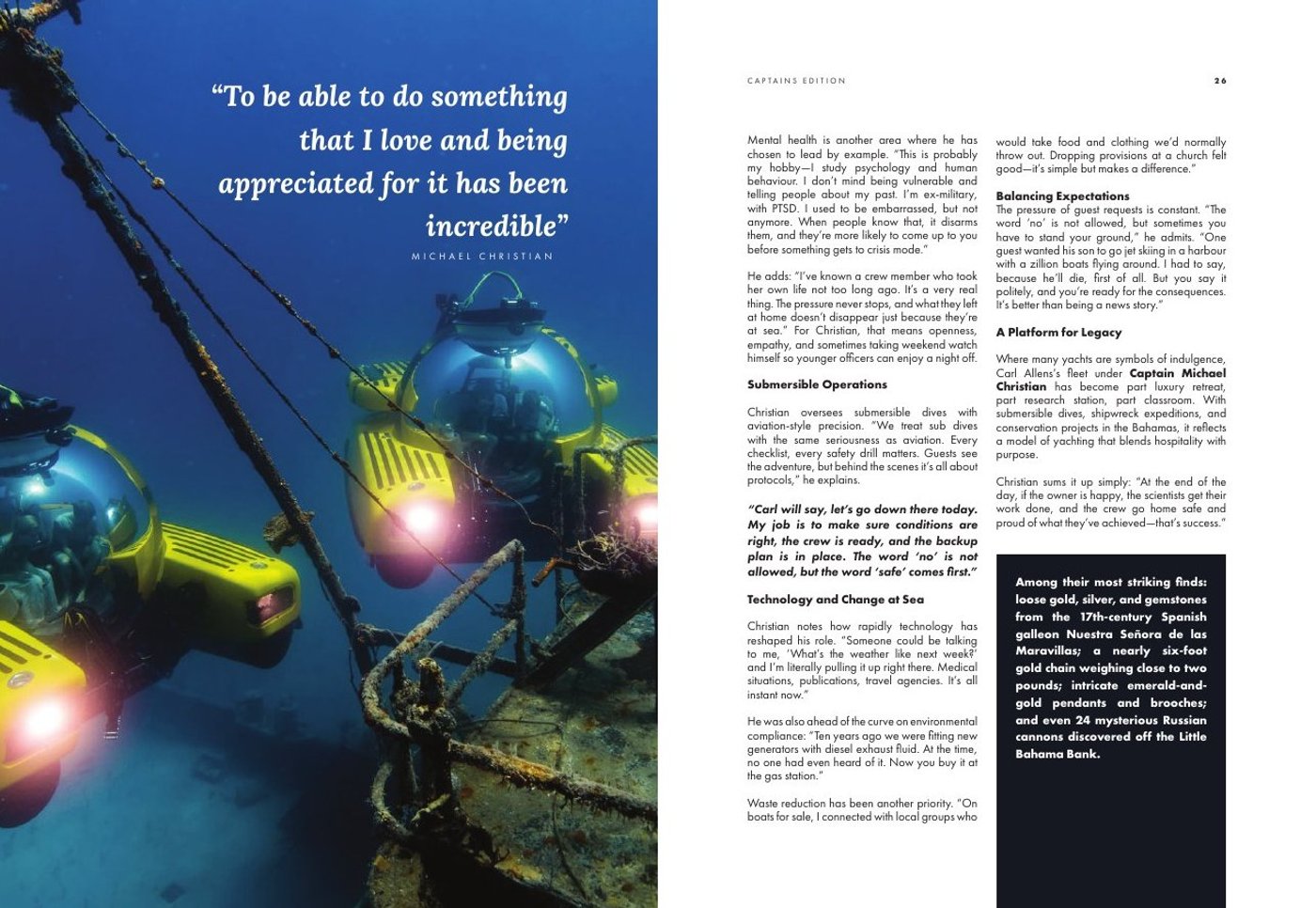 Spread: Subs, treasure and legacy, with Triton submersibles
