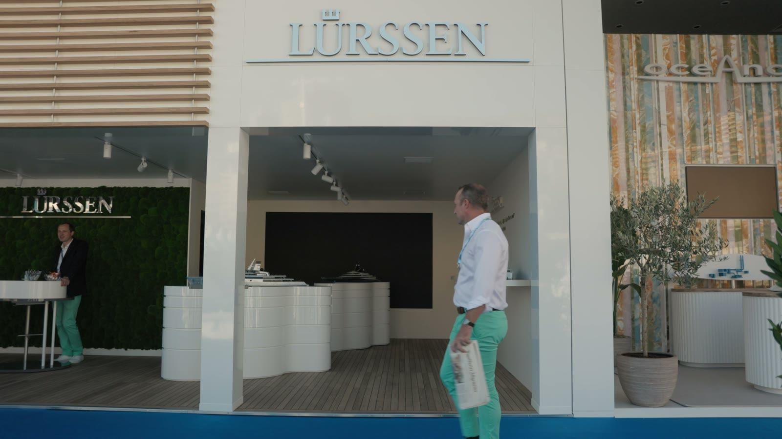 Still from the Monaco Yacht Show 2024 stand film, the Lürssen stand at the show