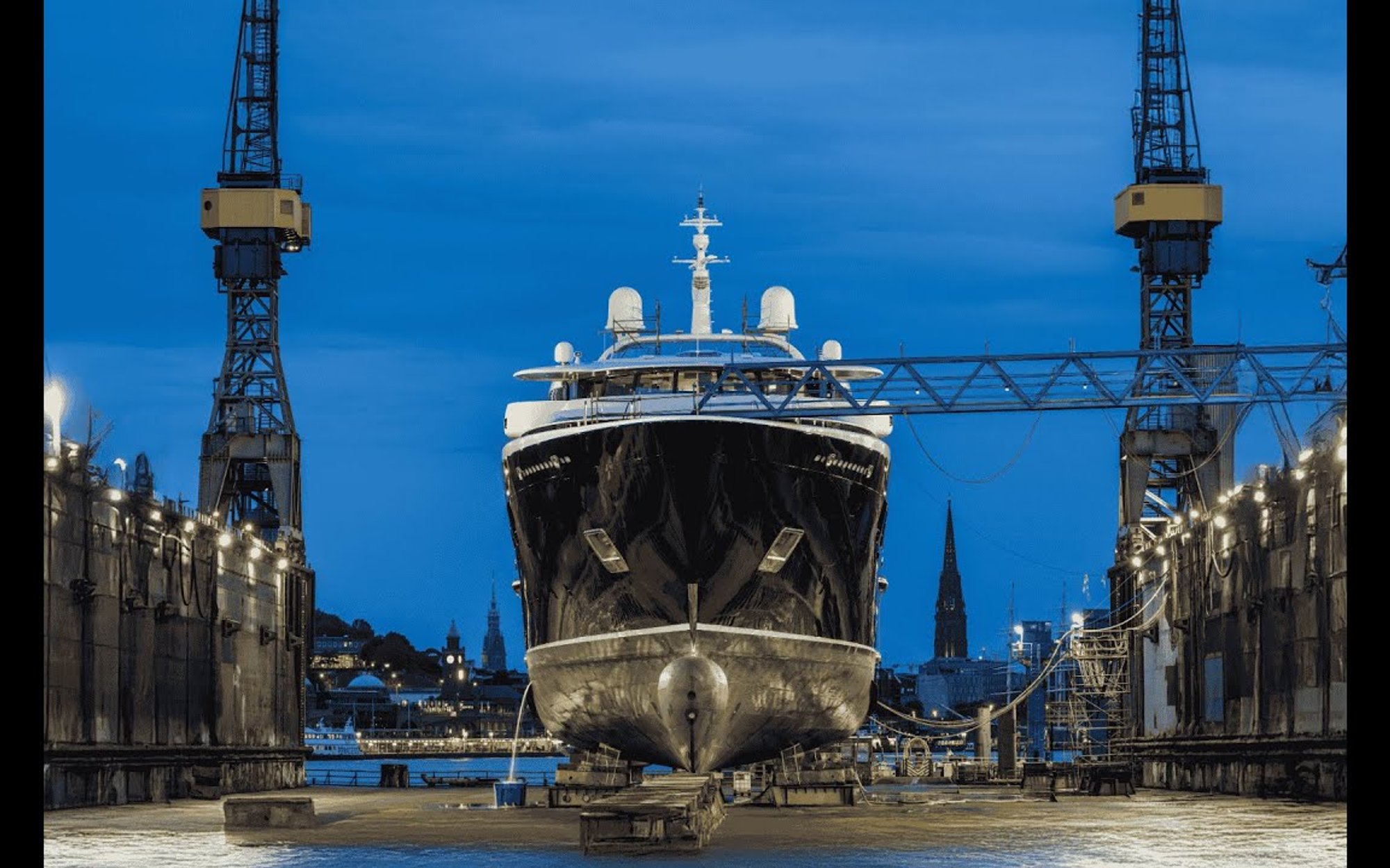 Still from the Lürssen Yacht Refit and Services film, as published on the Lürssen YouTube channel