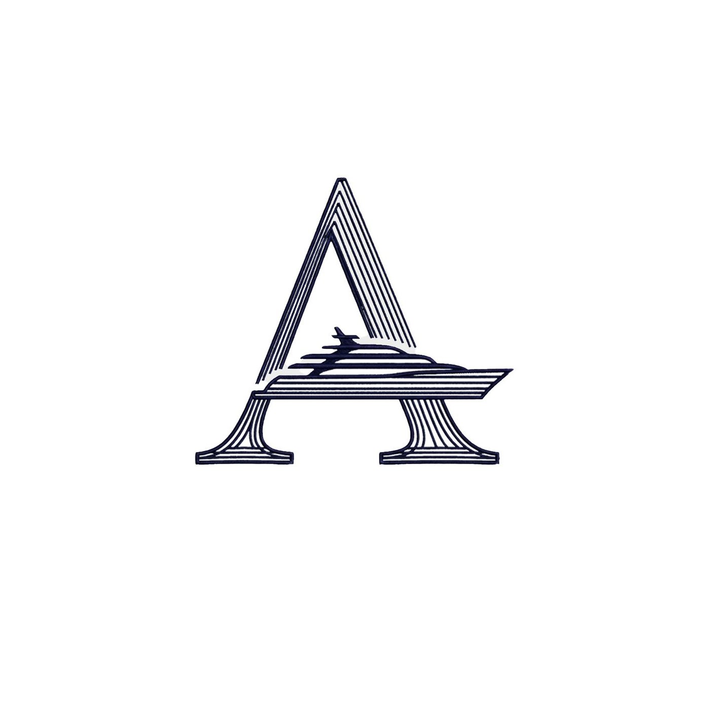 The Armada Club mark: a capital A drawn in fine lines, with a yacht profile through its middle
