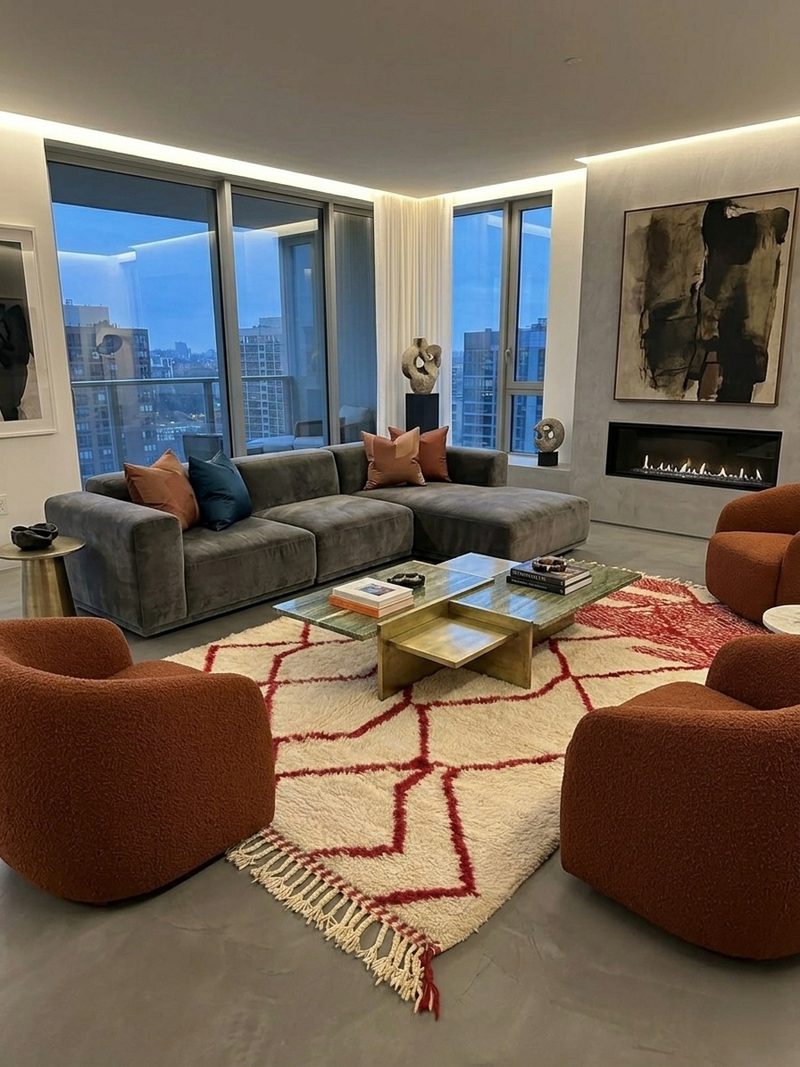 The Crimson Transition: Hand-Woven Asymmetrical Boujad Rug