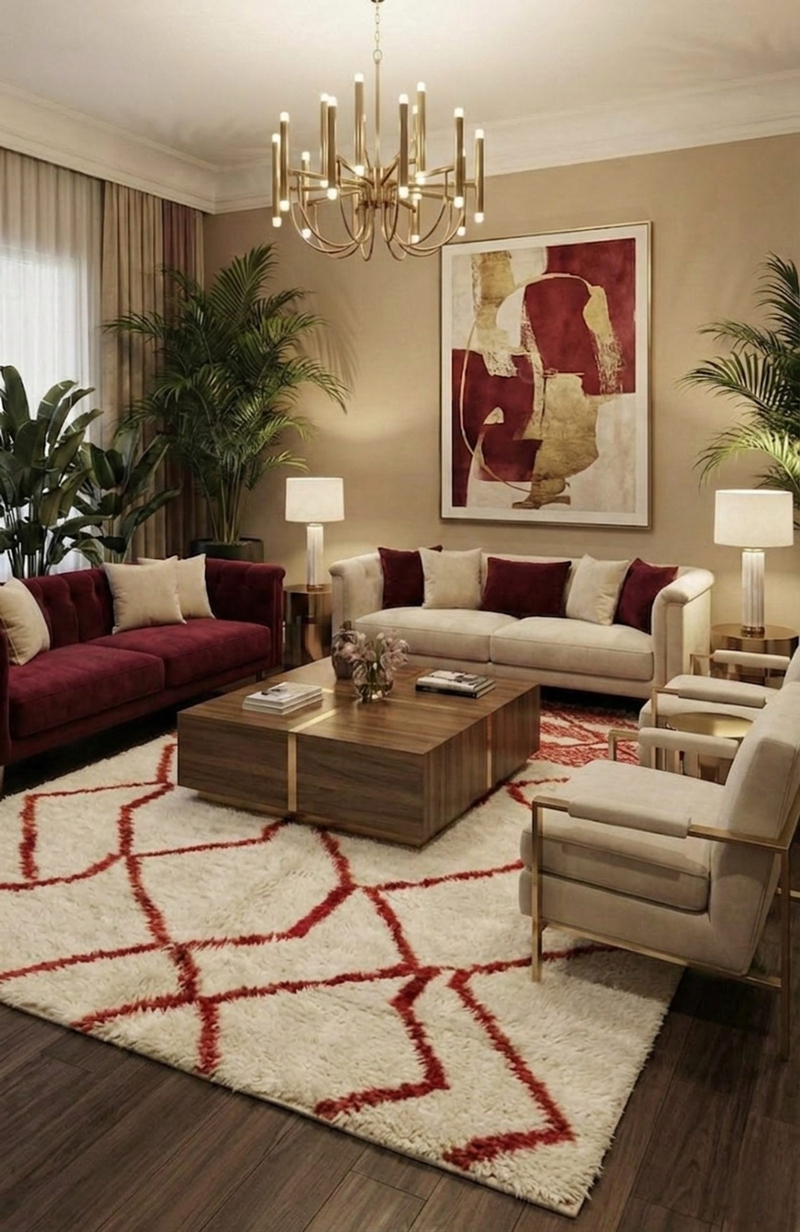 The Crimson Transition: Hand-Woven Asymmetrical Boujad Rug — view 2