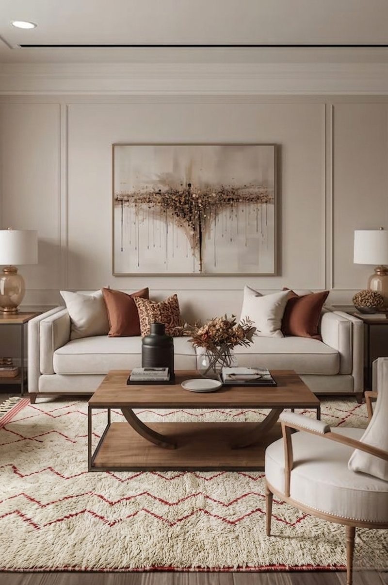 The "Rose Quartz" Chevron: Dual-Tone Handwoven Moroccan Wool Rug