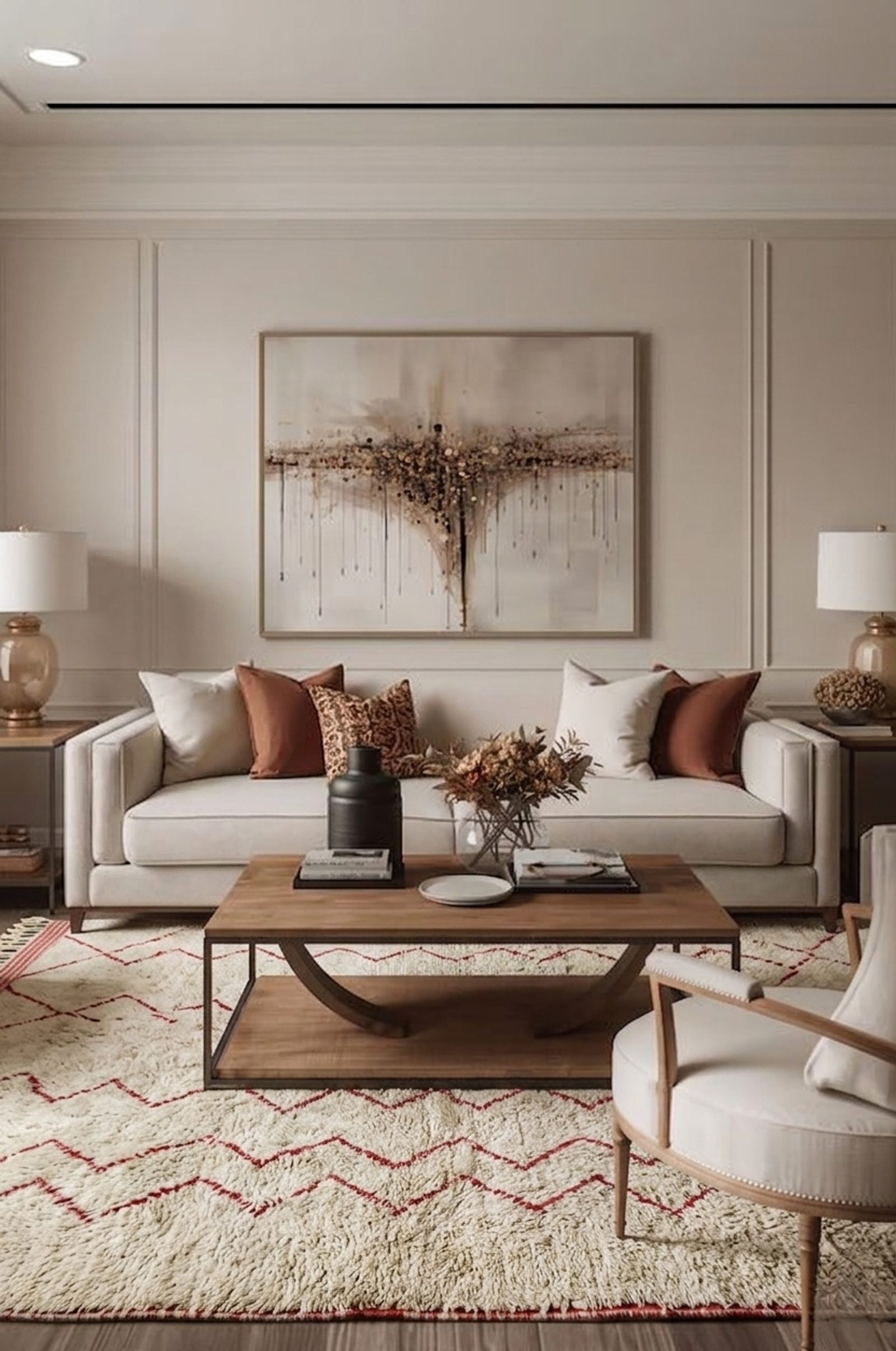 The "Rose Quartz" Chevron: Dual-Tone Handwoven Moroccan Wool Rug — view 1
