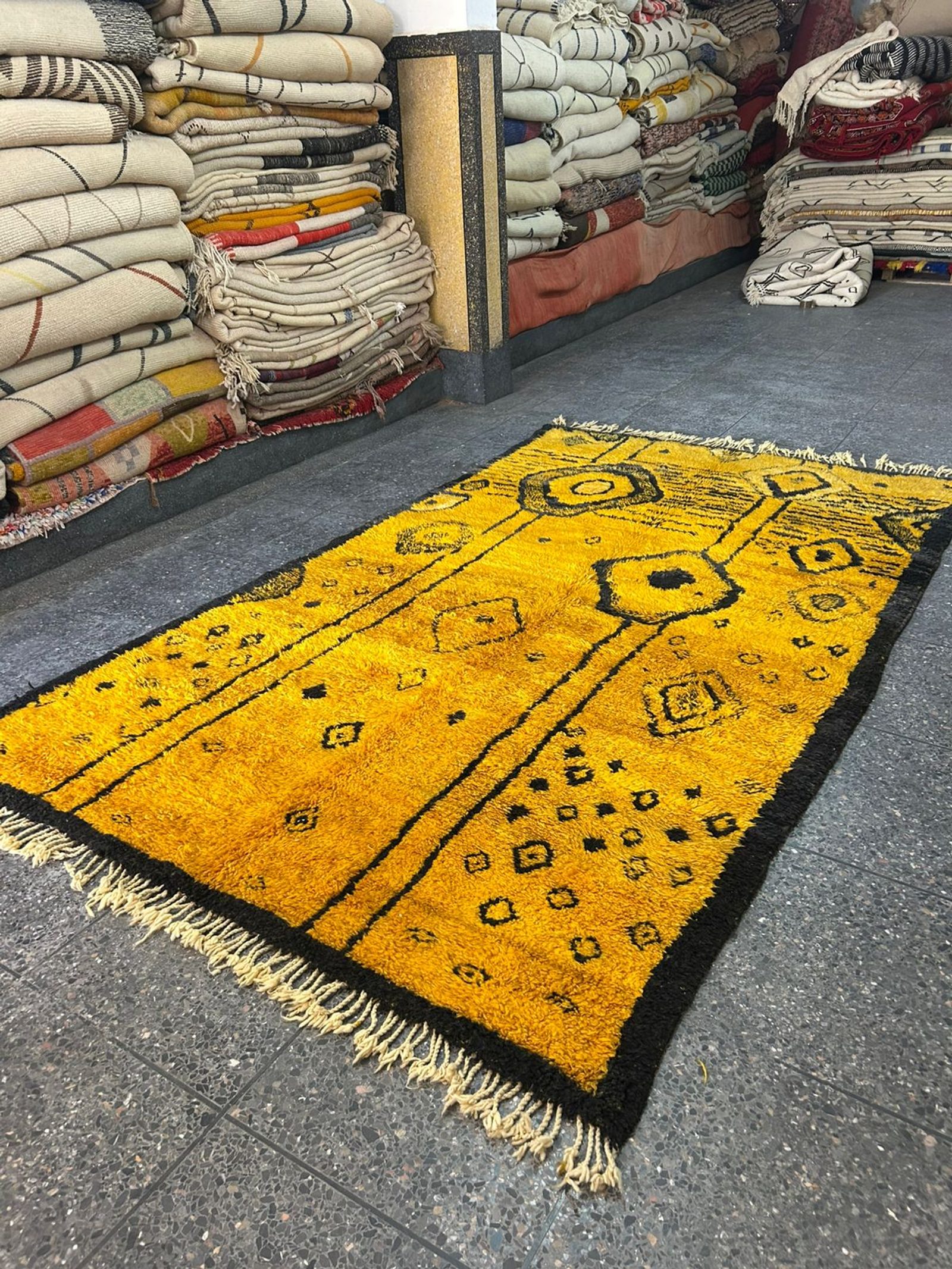 The Saffron Talisman: Hand-Woven Charcoal & Mustard Berber Rug — view 4