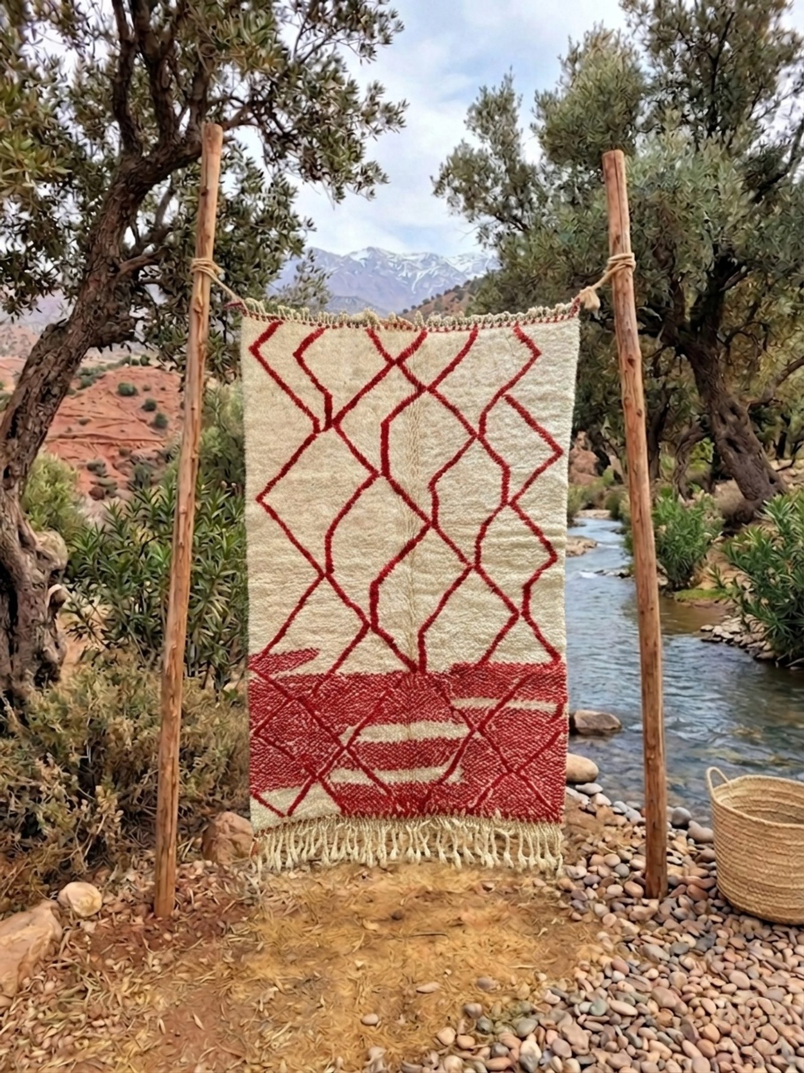 The Crimson Transition: Hand-Woven Asymmetrical Boujad Rug — view 4
