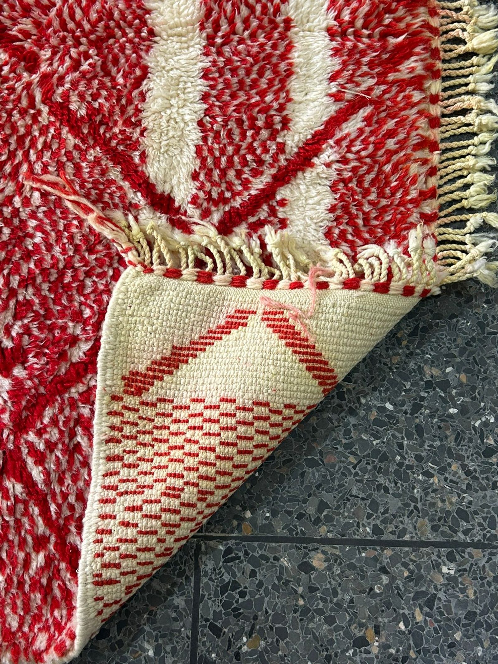 The Crimson Transition: Hand-Woven Asymmetrical Boujad Rug — view 3