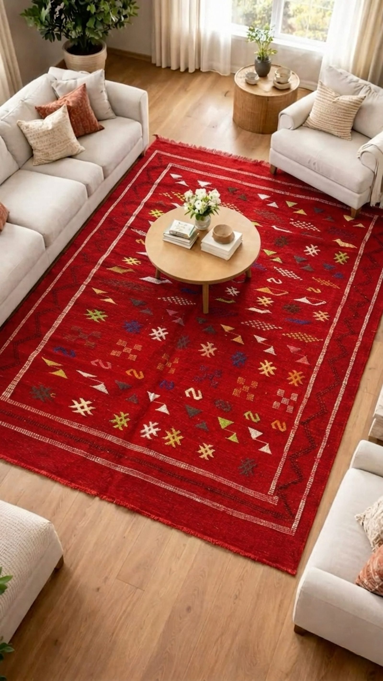 The "Taznakht Crimson" Flatweave: Fine Handwoven Moroccan Kilim Rug — view 2