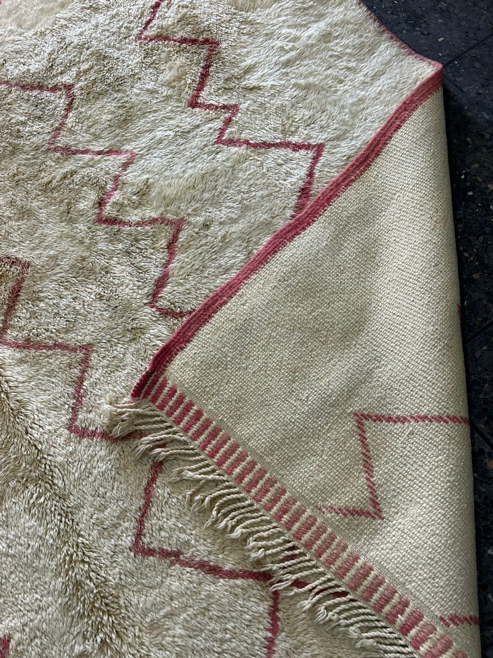 The "Rose Quartz" Chevron: Dual-Tone Handwoven Moroccan Wool Rug — view 2