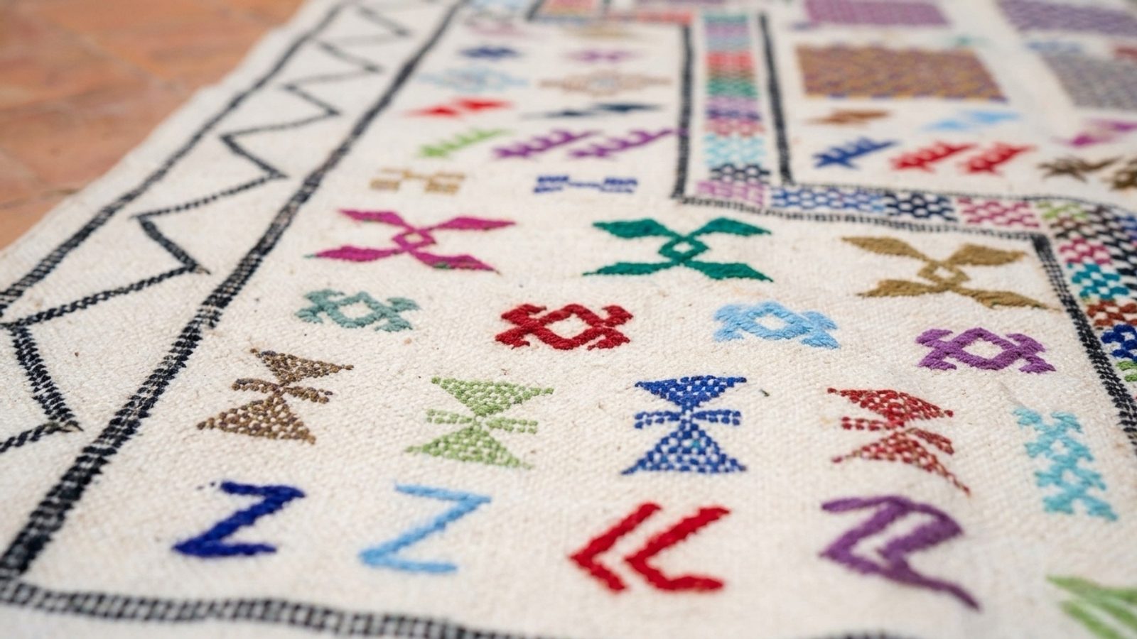 The "Stepped Mihrab" Hanbel: Fine Ivory Embroidered Moroccan Taznakht Kilim — view 5