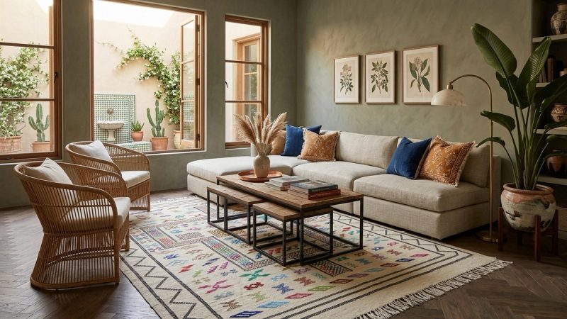 The "Stepped Mihrab" Hanbel: Fine Ivory Embroidered Moroccan Taznakht Kilim