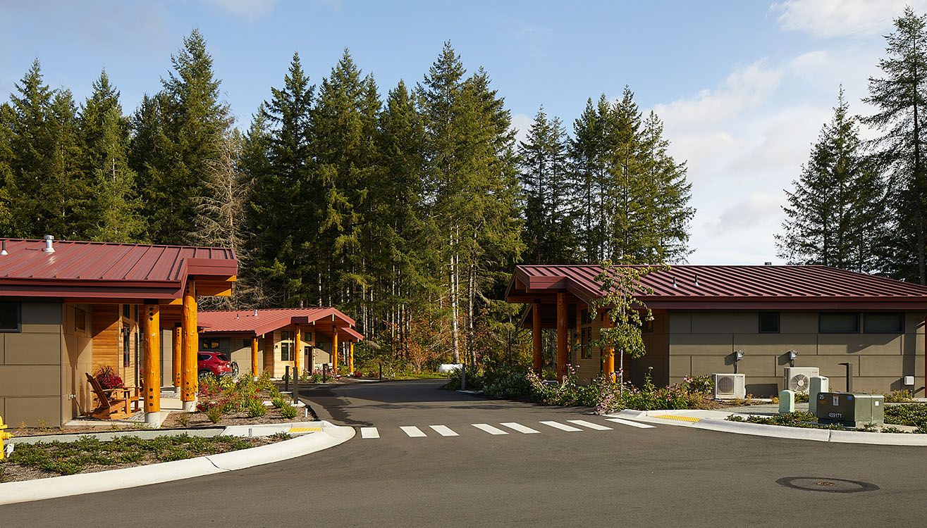 Village homes beside the internal road and pedestrian crossing