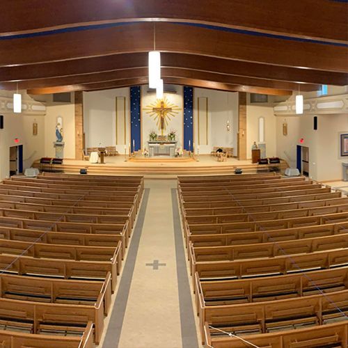 View down the center aisle toward the altar
