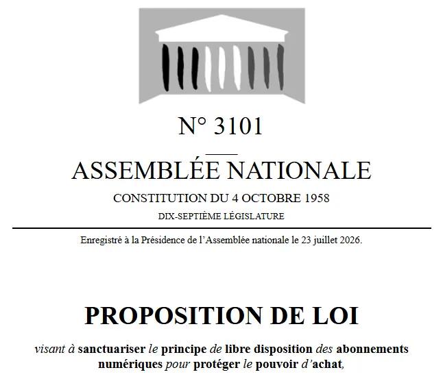 Proposition de loi n°3101, 17ème législature