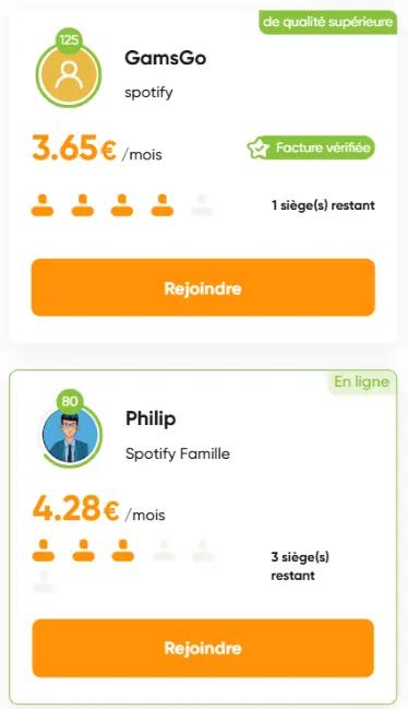 Spotify proposé par l'utilisateur GamsGo sur GoSplit