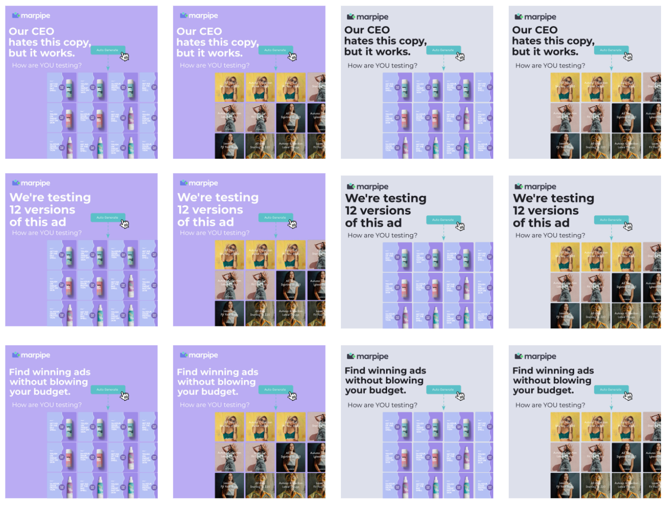 Multivariate testing: 12 ads out of three ideas