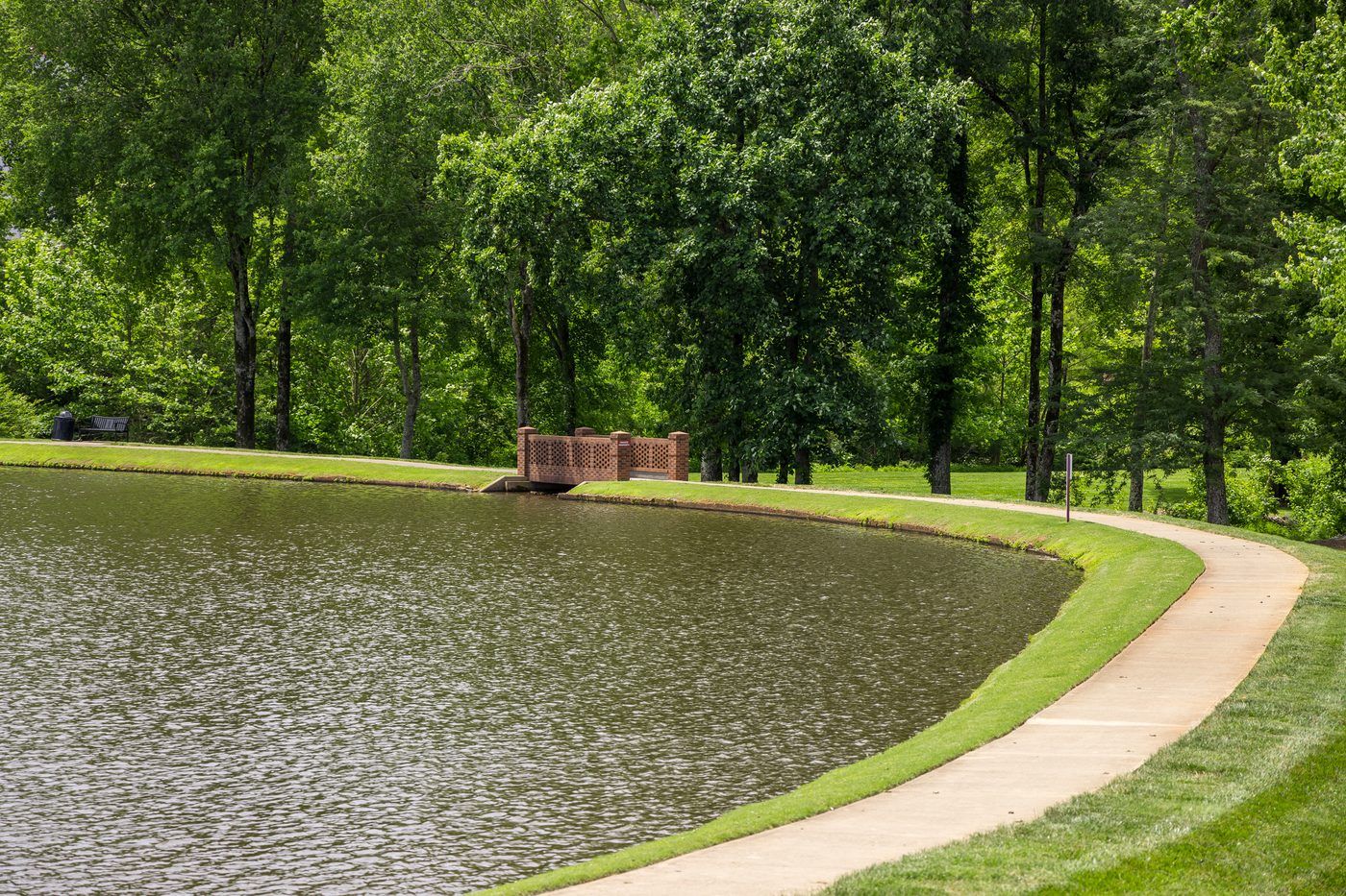 Pond with bridge at Daetwyler Plaza