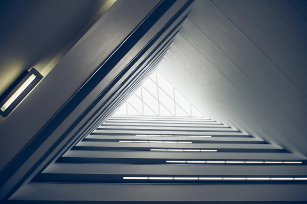Looking up to the skylight with geometric shapes