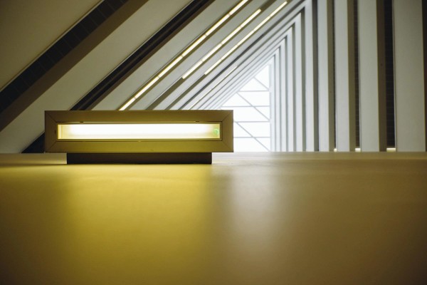 Cold geometry above, warm light below.