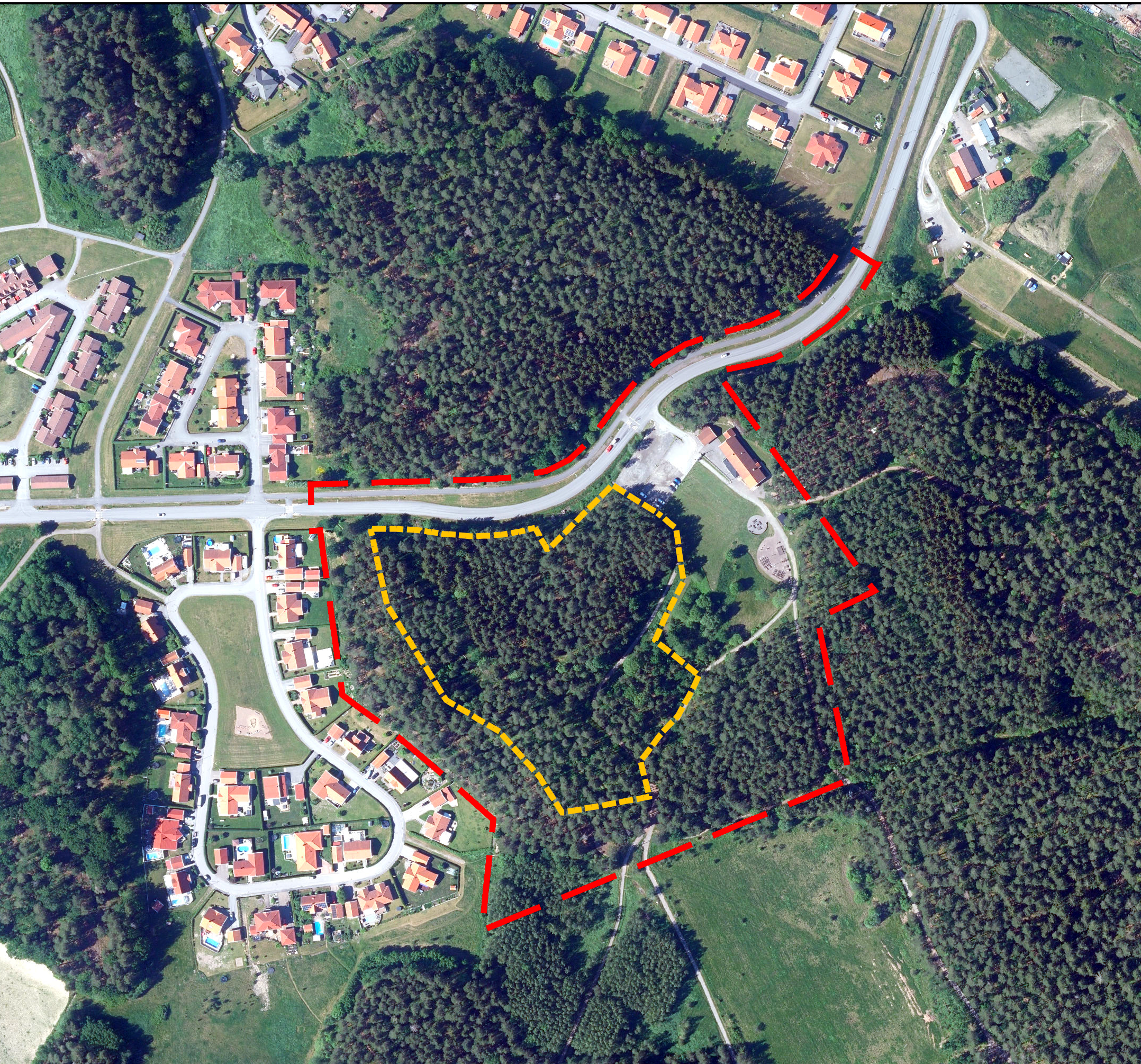 Vy över Alboga där planområde och placering av skolområde är markerat.