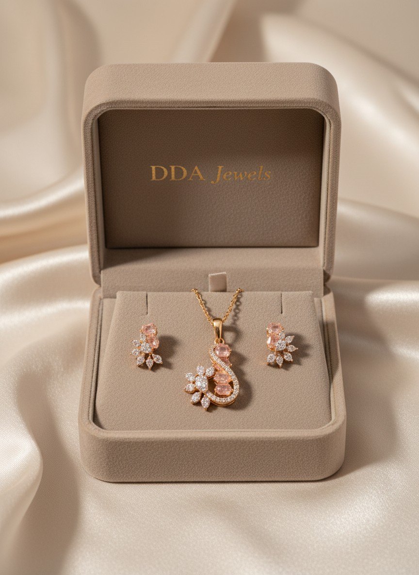 Rose floral crescent diamond pendant set in showroom box