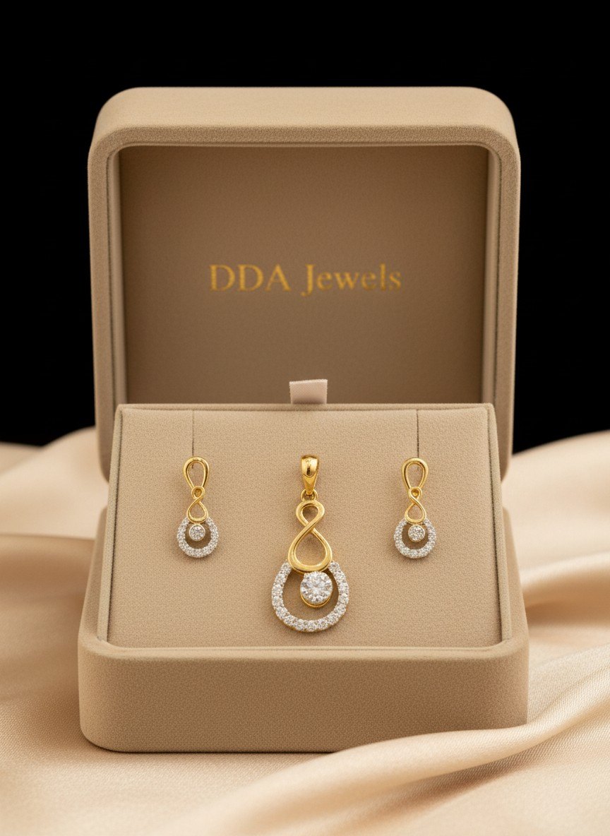 Double pear diamond pendant set with matching earrings