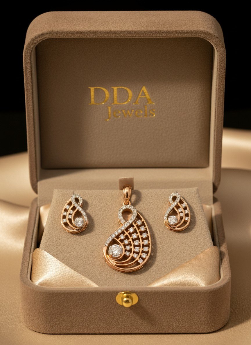 Lattice fan diamond pendant set with matching earrings