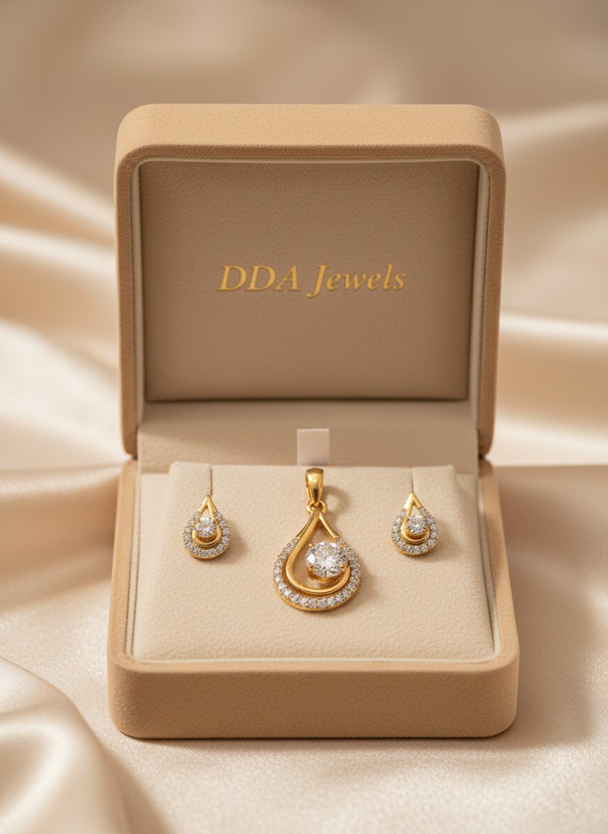 Classic pear halo diamond pendant set with earrings
