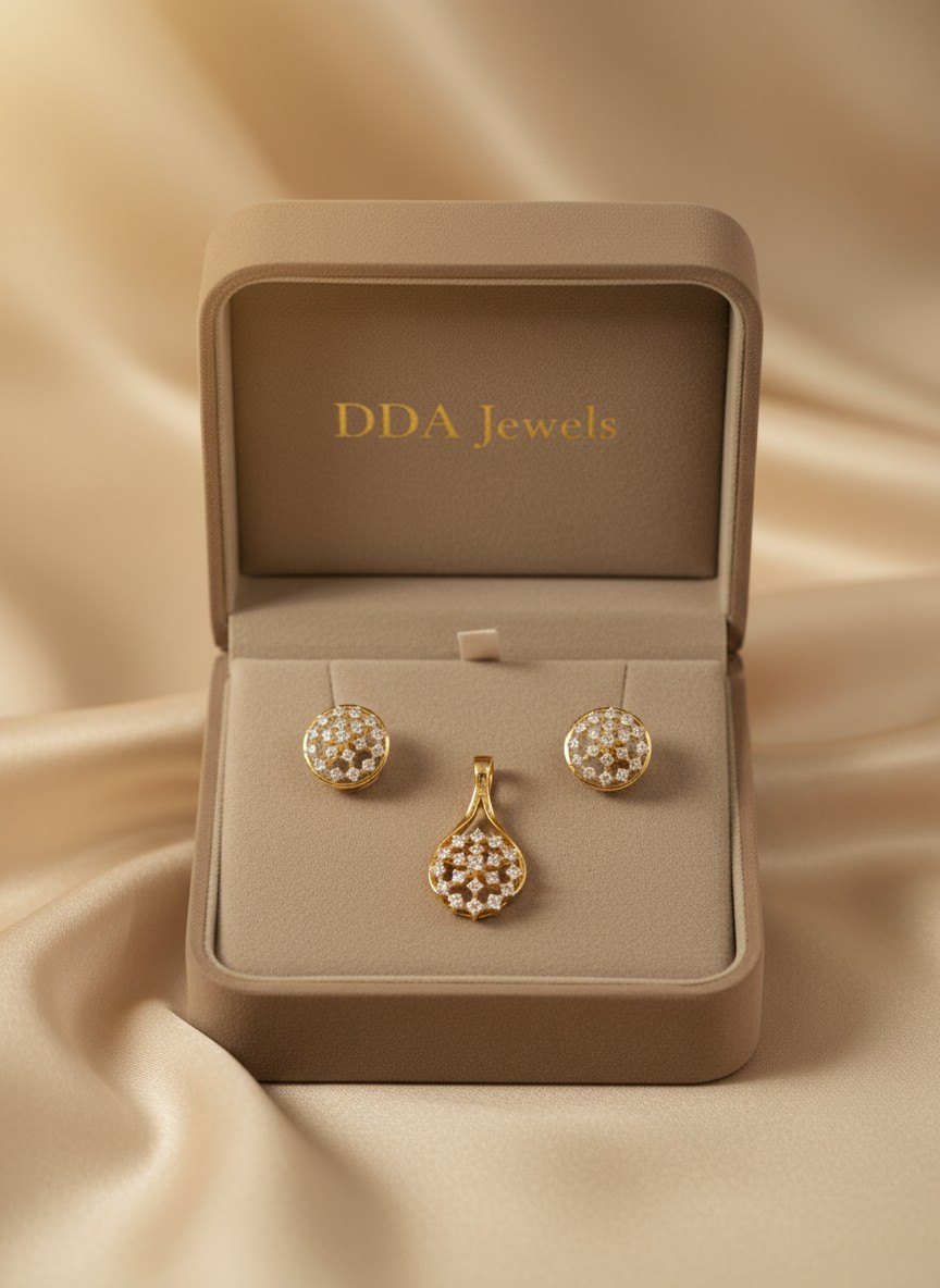 Cluster drop diamond pendant set with matching earrings