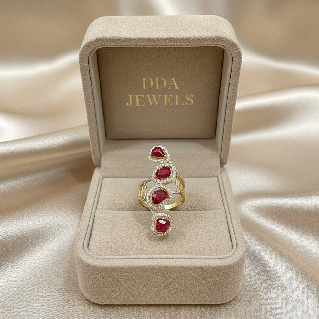 Ruby-tone stacked trio diamond ring