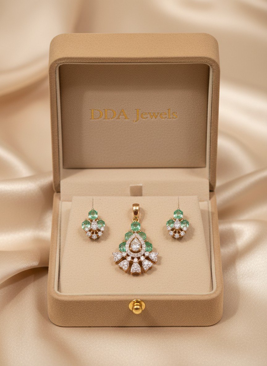 Mint teardrop diamond pendant set with earrings