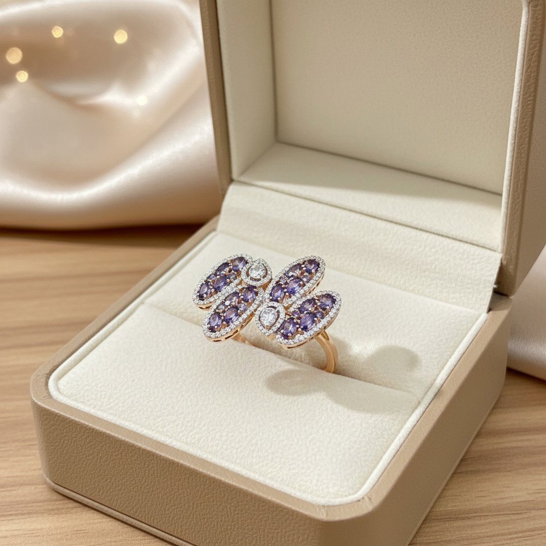 Sapphire-tone double-row diamond ring