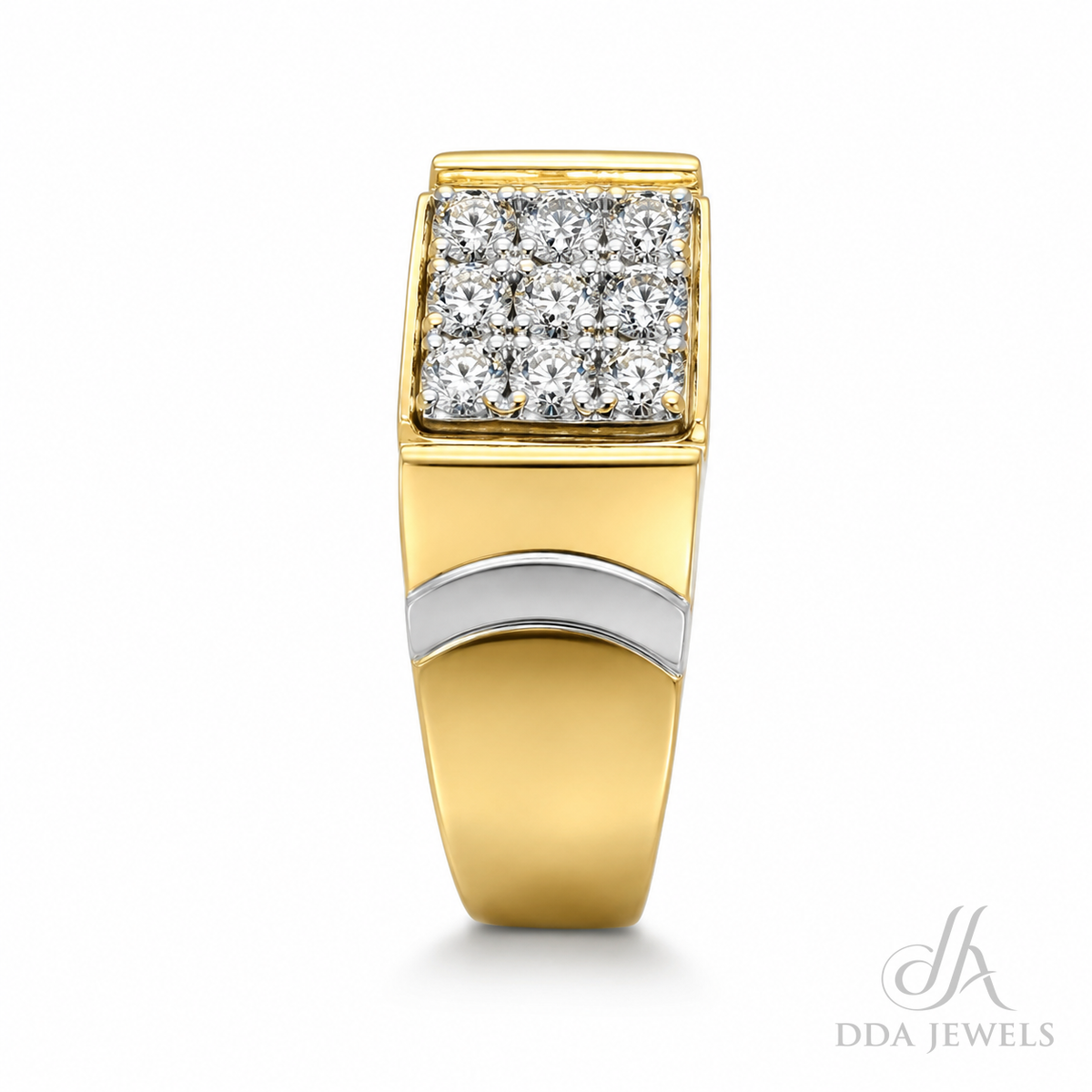 Men’s two-tone gold diamond ring with a square pavé face
