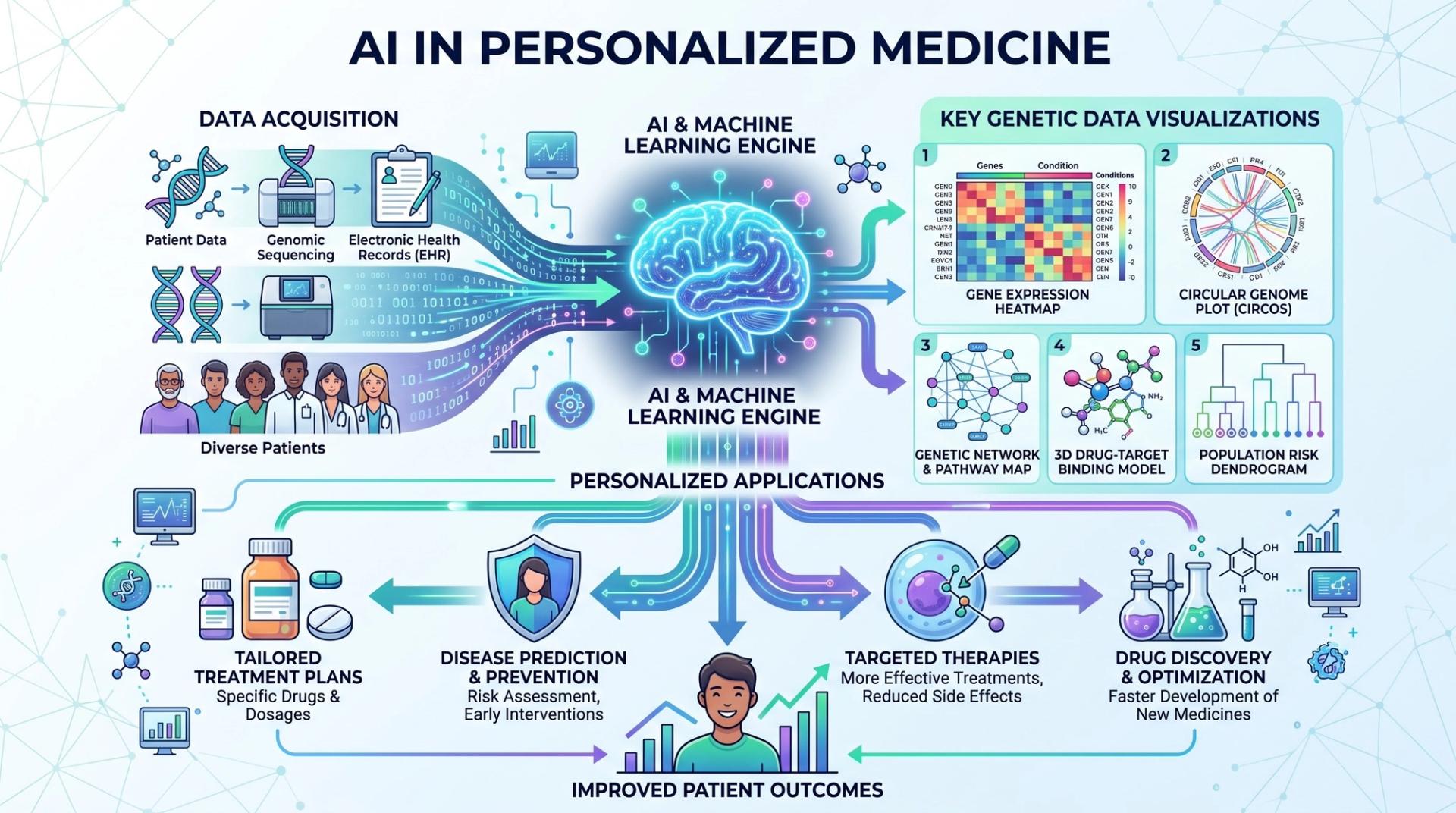 Genetic data visualization used in AI-driven personalized medicine research