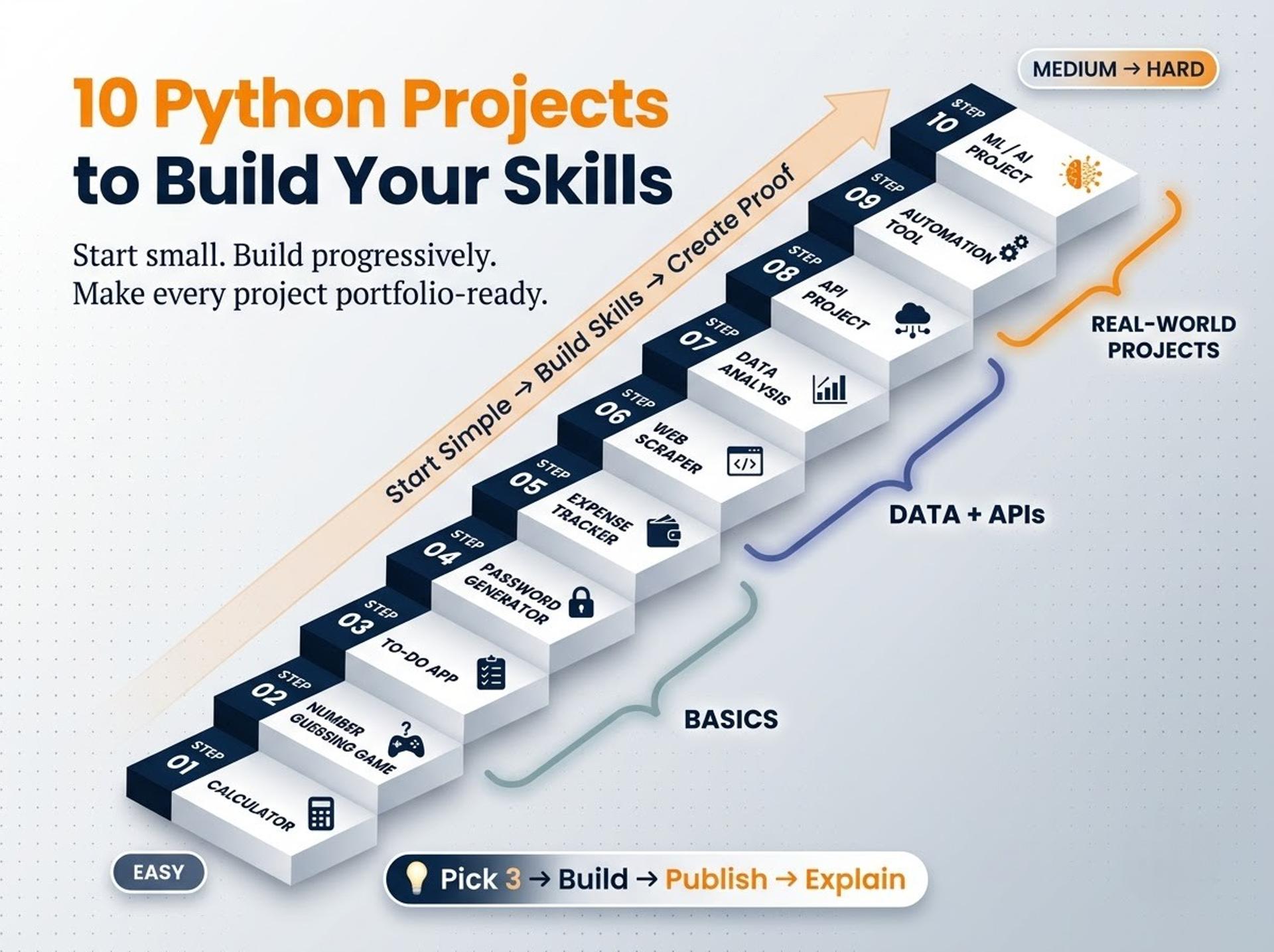 Ladder of ten Python projects from easy to advanced