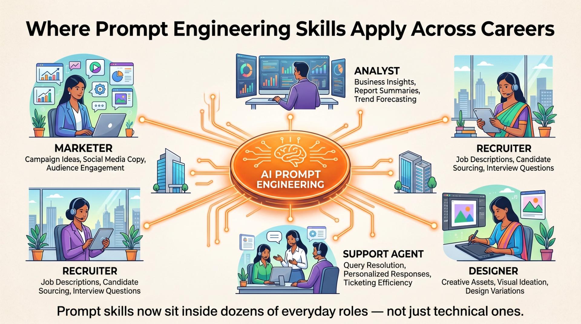 Job roles in India that use prompt engineering and generative AI skills daily