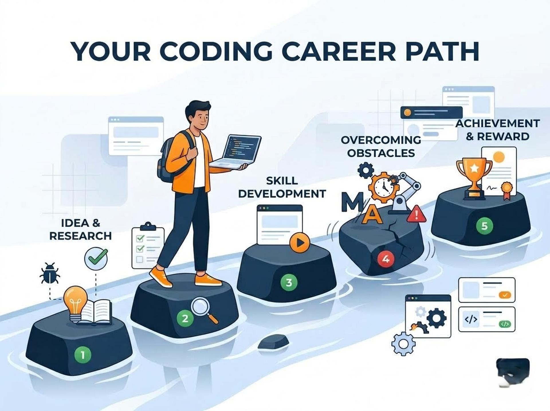Beginner tester crossing stepping stones, choosing stable skills before starting test automation