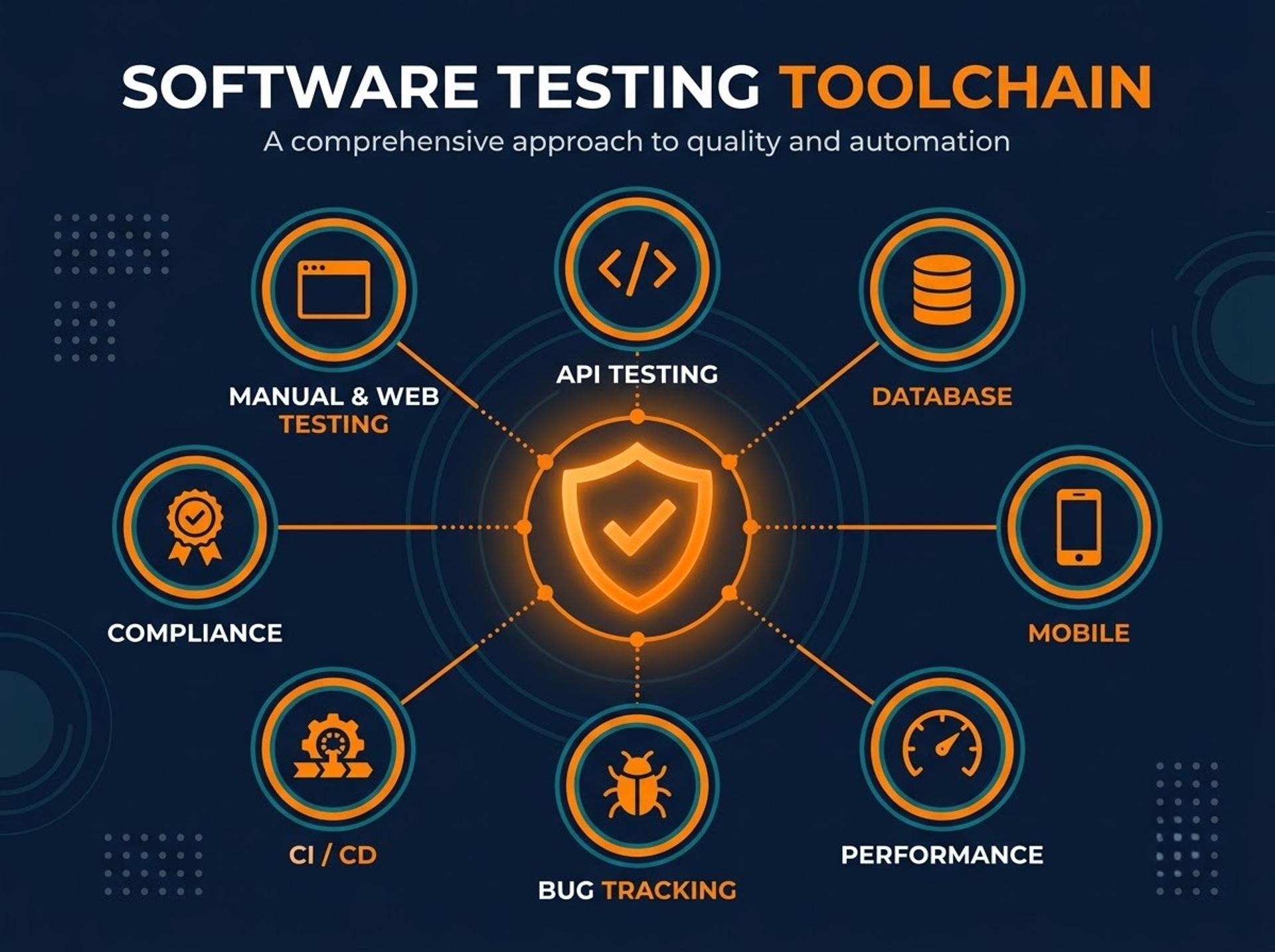 Software testing toolchain: manual, API, database, mobile, performance and CI/CD.