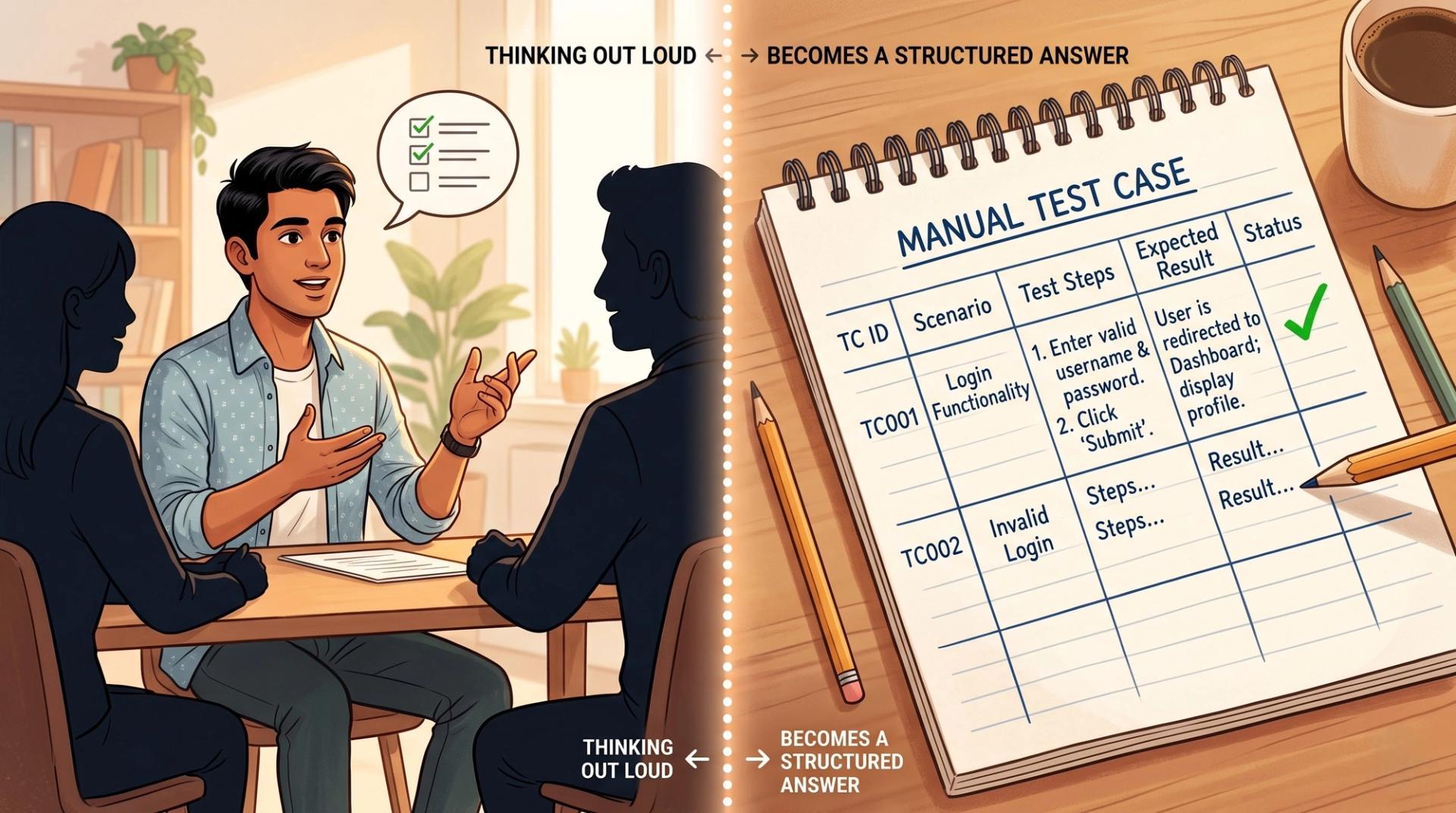 Candidate explaining a test case answer to interviewers