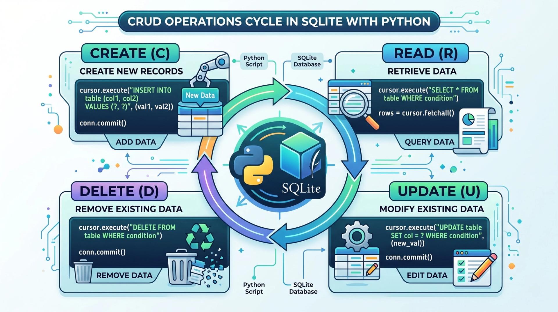 CRUD operations in SQLite with Python – Create, Read, Update, Delete diagram