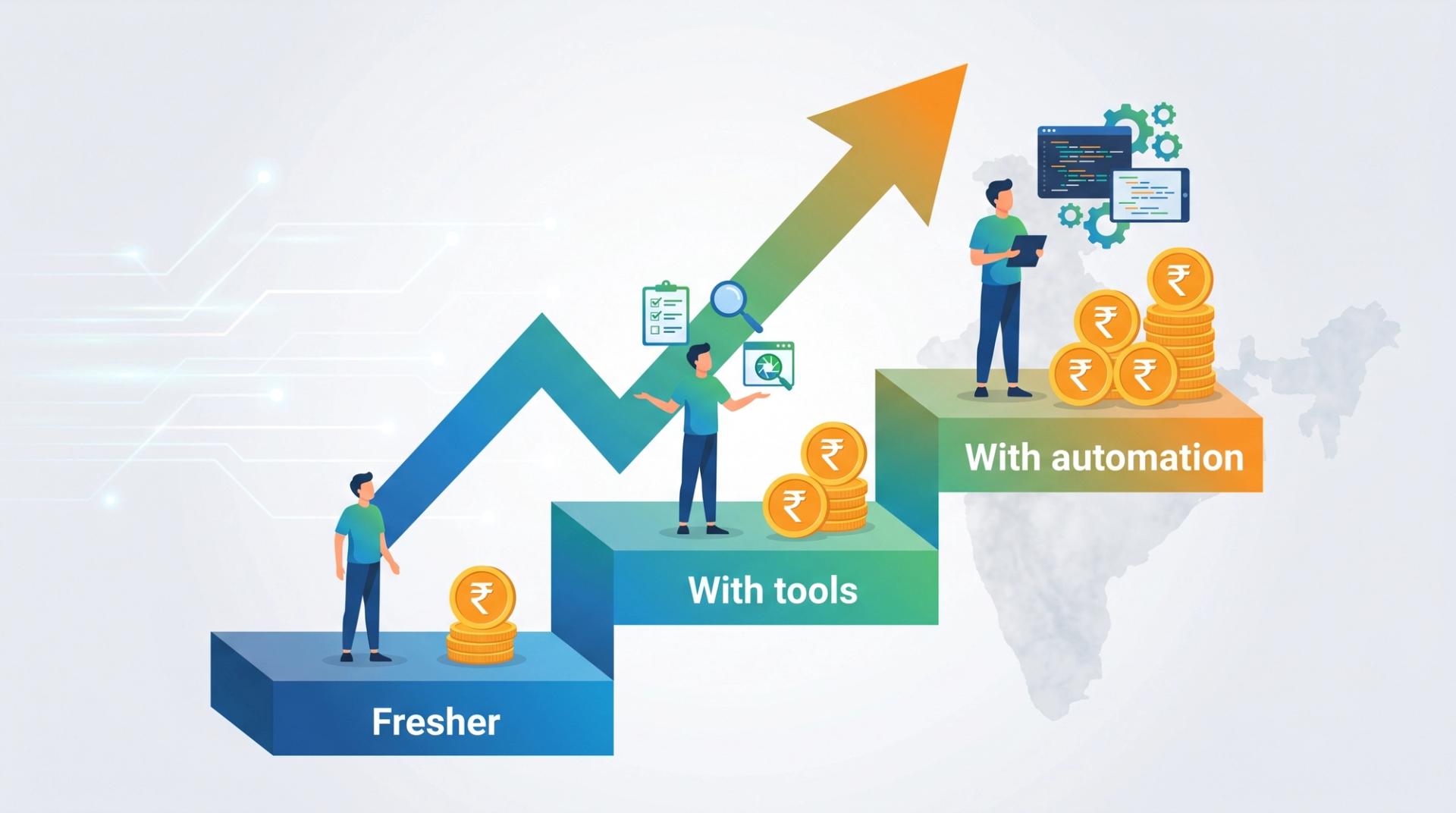 QA career growth showing how manual testing tools and automation skills raise salary in India