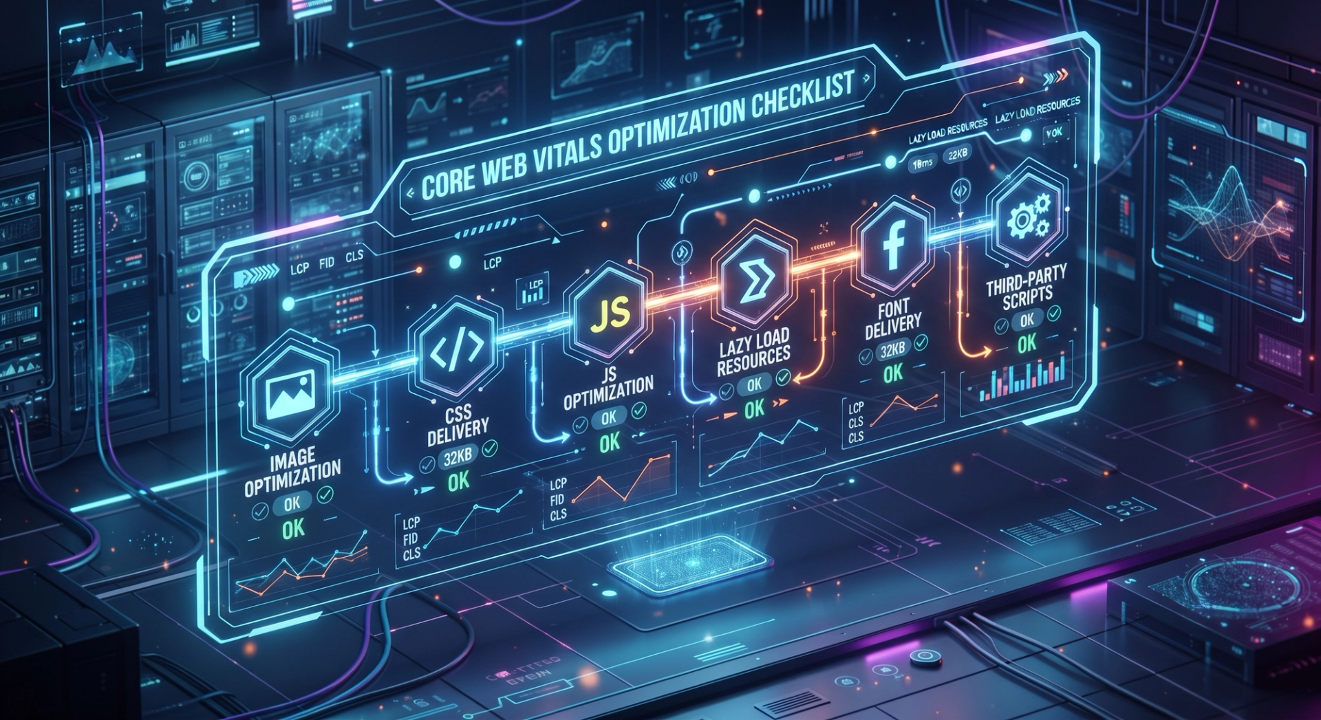 Core Web Vitals optimization checklist: image, CSS, JavaScript, lazy loading, fonts, third-party scripts