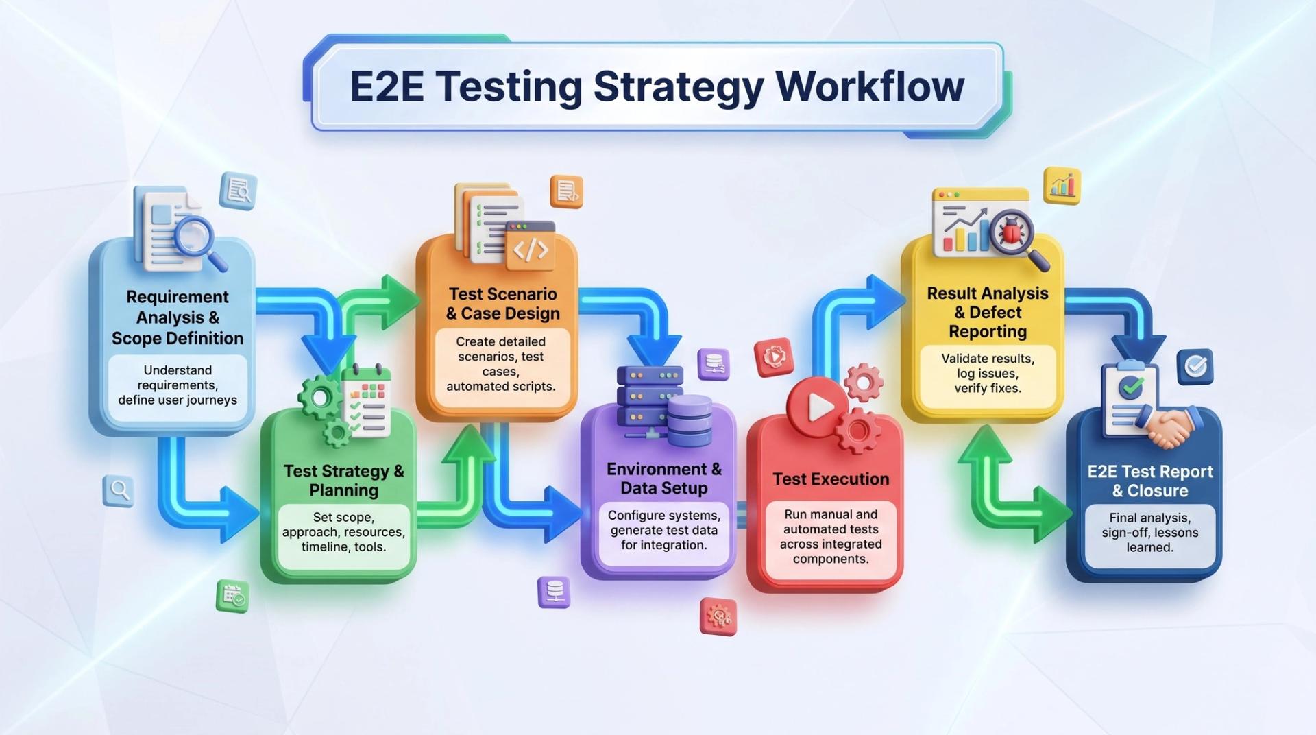 End-to-end software testing strategy flowchart