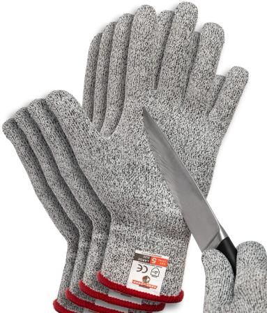 Product Image of HereToGear Cut Resistant Gloves XS Kids 8-12, 2 Pairs, Food Grade, Level 5, Whittling, Wood Carving